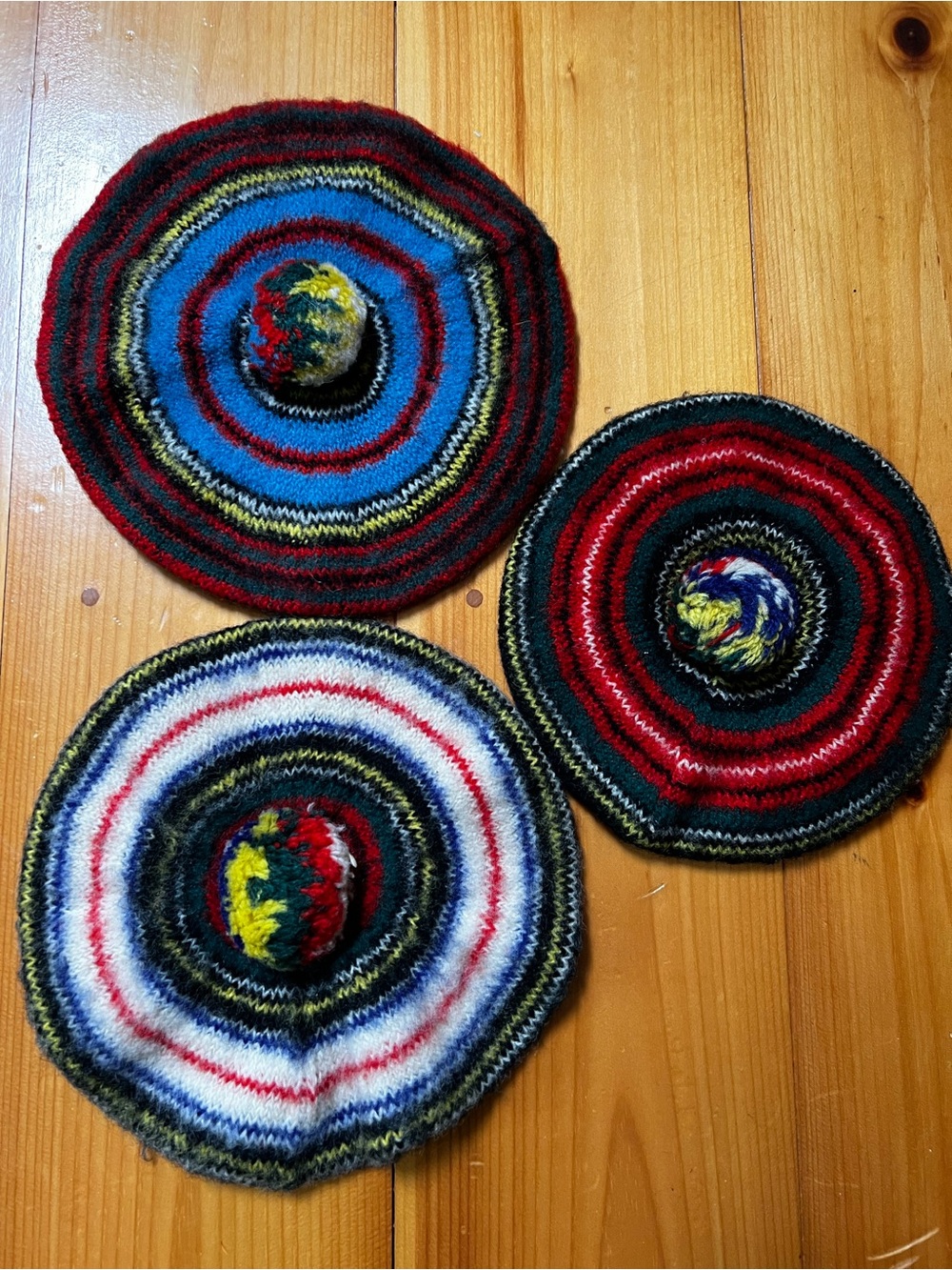 Vintage Scottish Wool Beanies Berets with Pom Poms. EUC